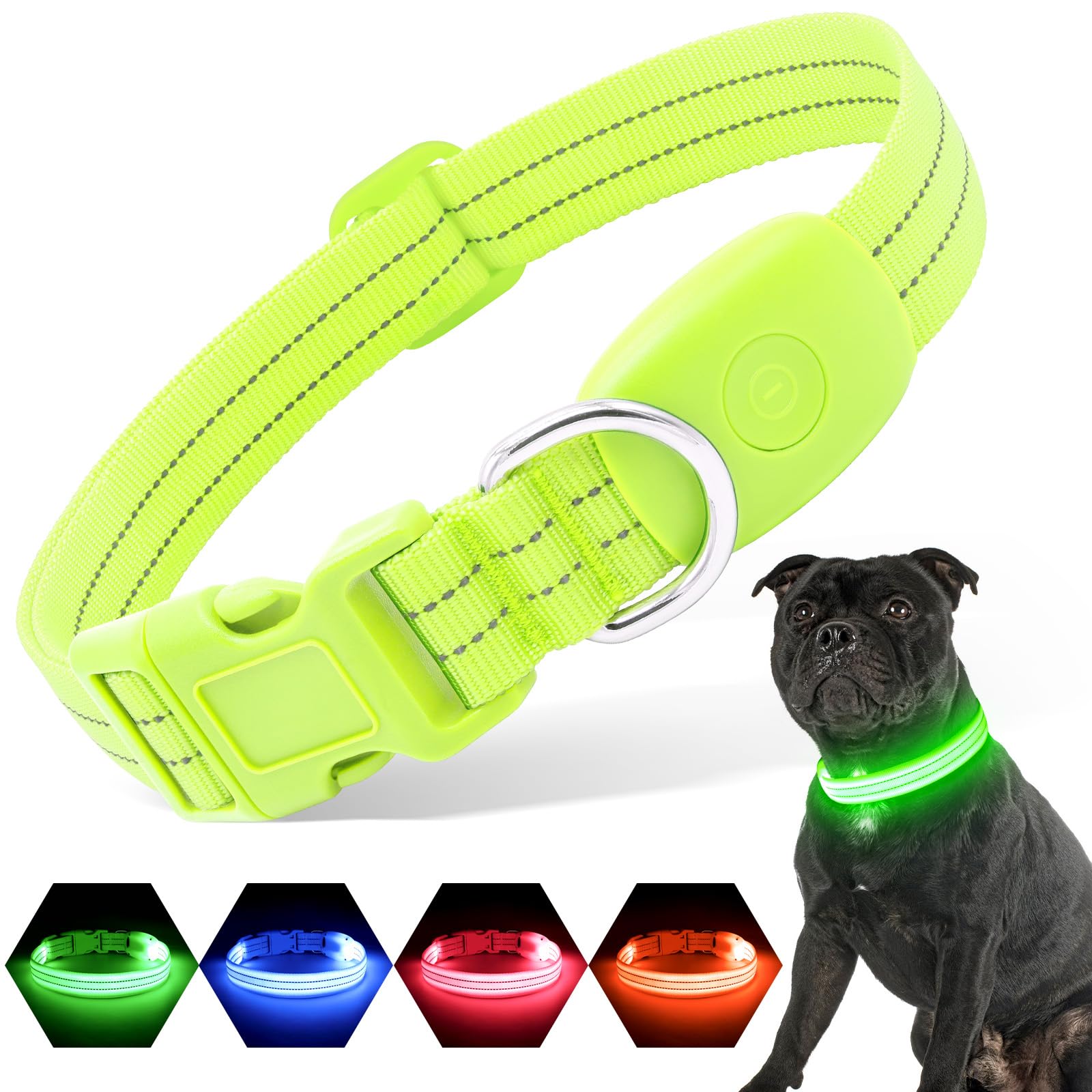 LED Light-Up Dog Collar – Green (Small)